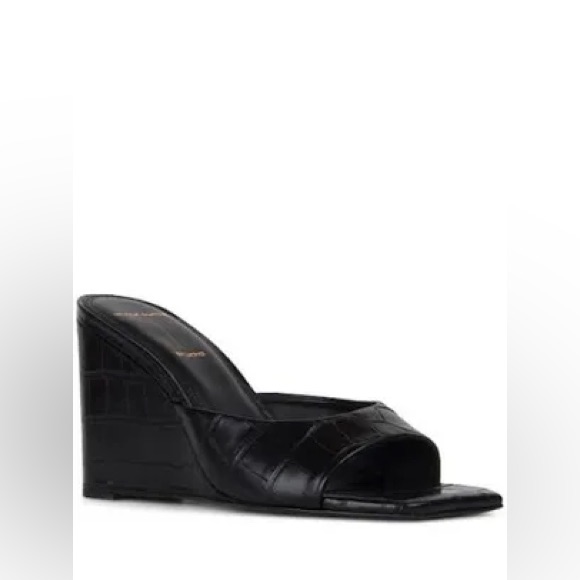 Black Suede Studio Paloma Wedge Black Croco Sandal Mules Leather Eu 41 Us 11